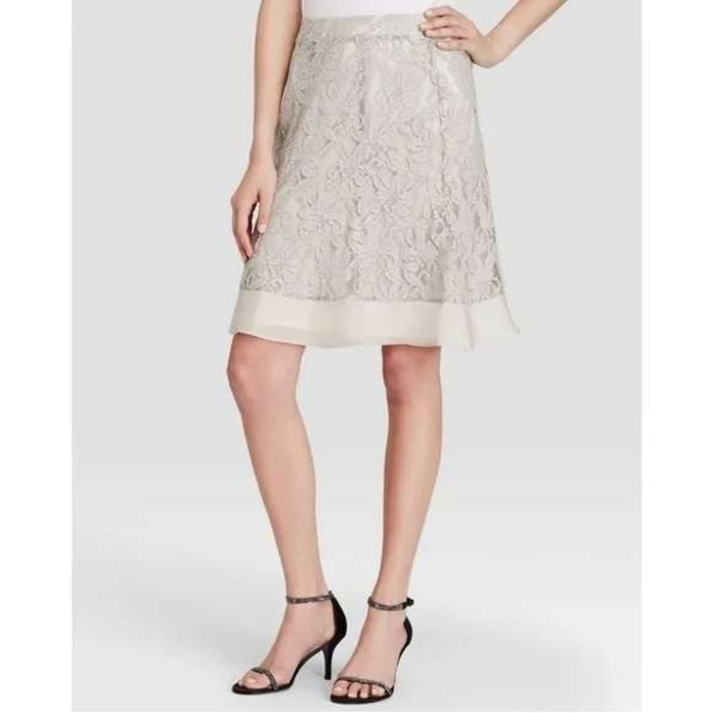 NIC+ZOE Womens Ivory Floral Lace A-Line Skirt Size S Cream Knee Length Pull On‎